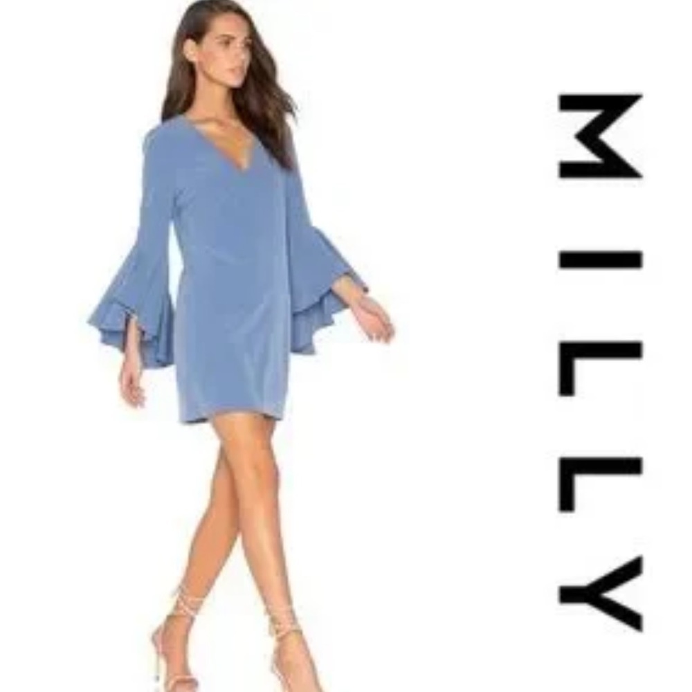 MILLY Blue Ruffled Italian Nicole Dress Sz 10